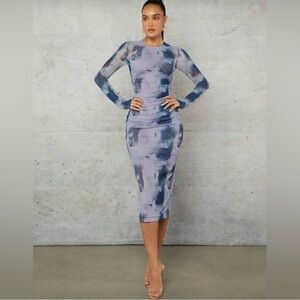 Elegant Blue/Purple Tie-Dye Dress